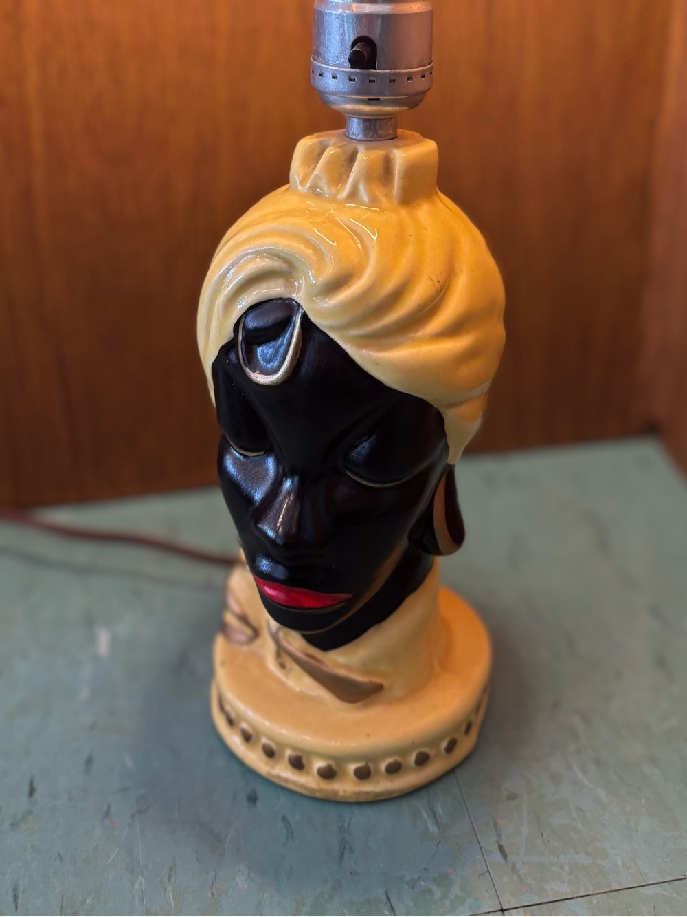 Vintage 1950’s ceramic table lamp sultan blackamoor